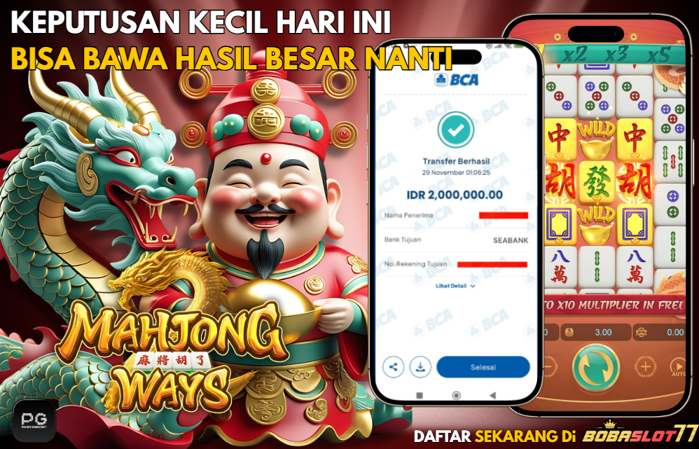 Selamat kepada user id : us**ik Wede Rp 2.000.000 di Game MAHJONG WAYS PG SOFT Cair Gk Sampe 1 Menit! Menang Mudah di Bobaslot77